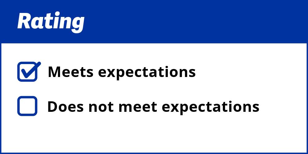 Performance rating scale with two options, meets expectations and does not meet expectations, with a check mark next to meets expectations.
